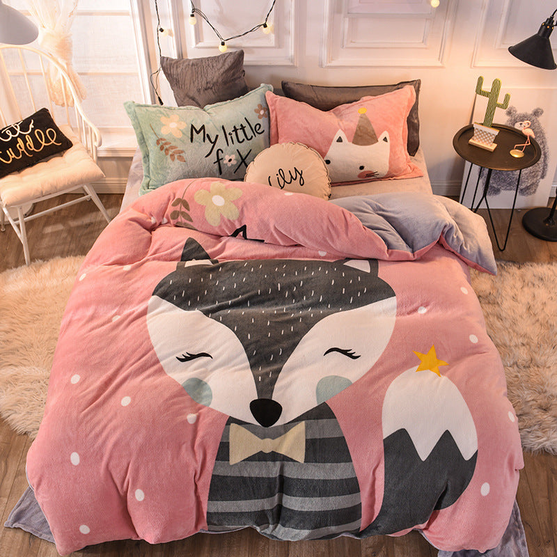 Colorful Cartoon Bed Sheet Quilt Cover for 1.8m Mattress - Happy Time, Fox, Shadow Hunter, and More