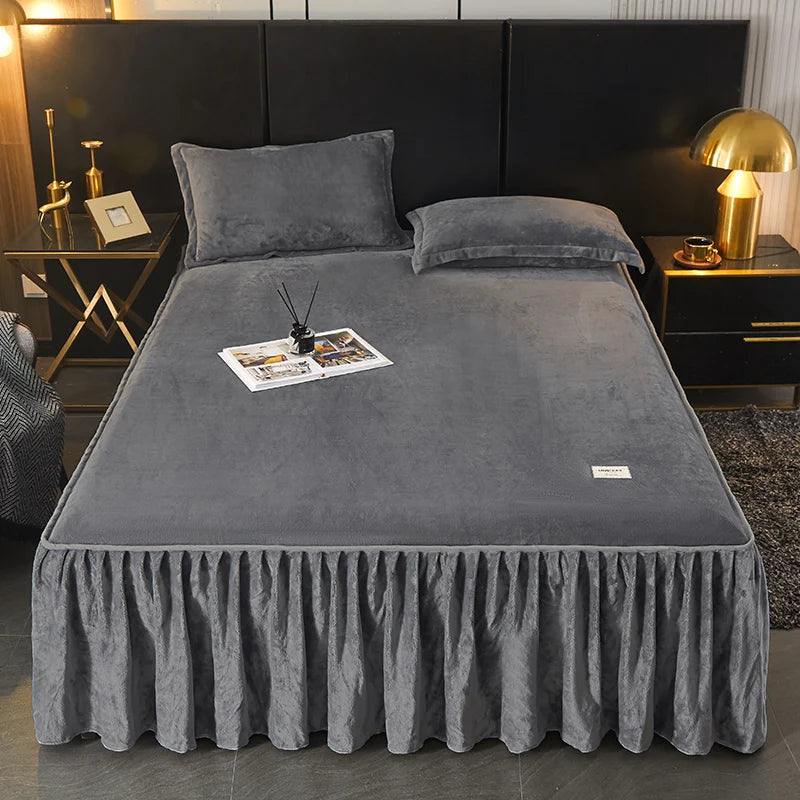 Premium Velvet Bed Skirt - Soft, Skin-Friendly Mattress Cover for Winter - No Pillowcase Included