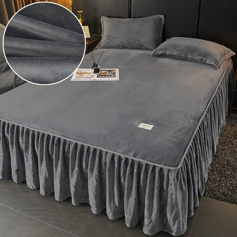 Premium Velvet Bed Skirt - Soft, Skin-Friendly Mattress Cover for Winter - No Pillowcase Included