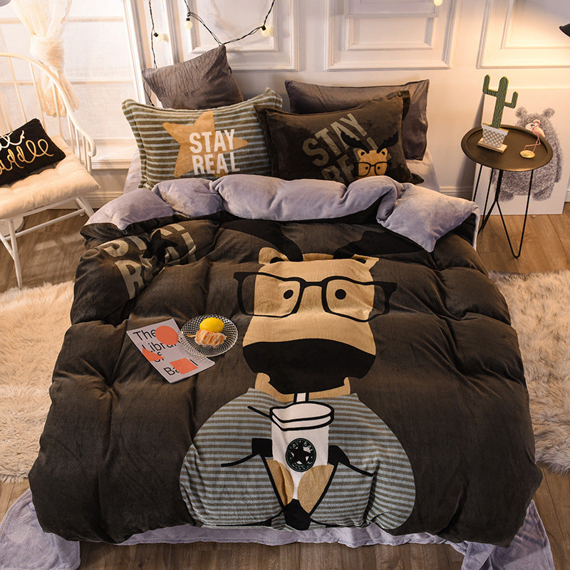 Colorful Cartoon Bed Sheet Quilt Cover for 1.8m Mattress - Happy Time, Fox, Shadow Hunter, and More