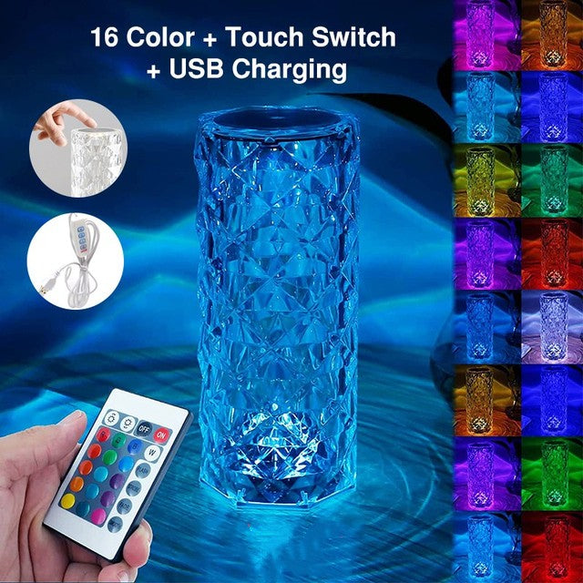 Luxurious 16 Colors LED Crystal Lamp Rose Light with Touch and Remote-Control Table Lamps