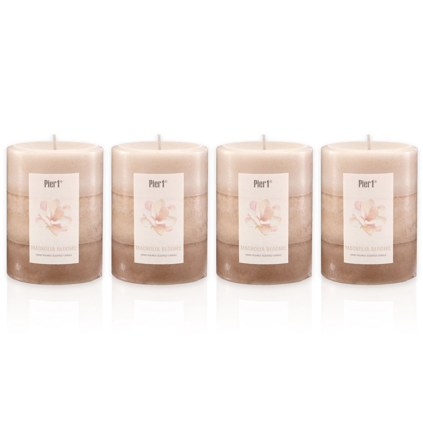 Pier 1 Magnolia Blooms 3X4 Layered Set of 4 Pillar Candles - Pier 1