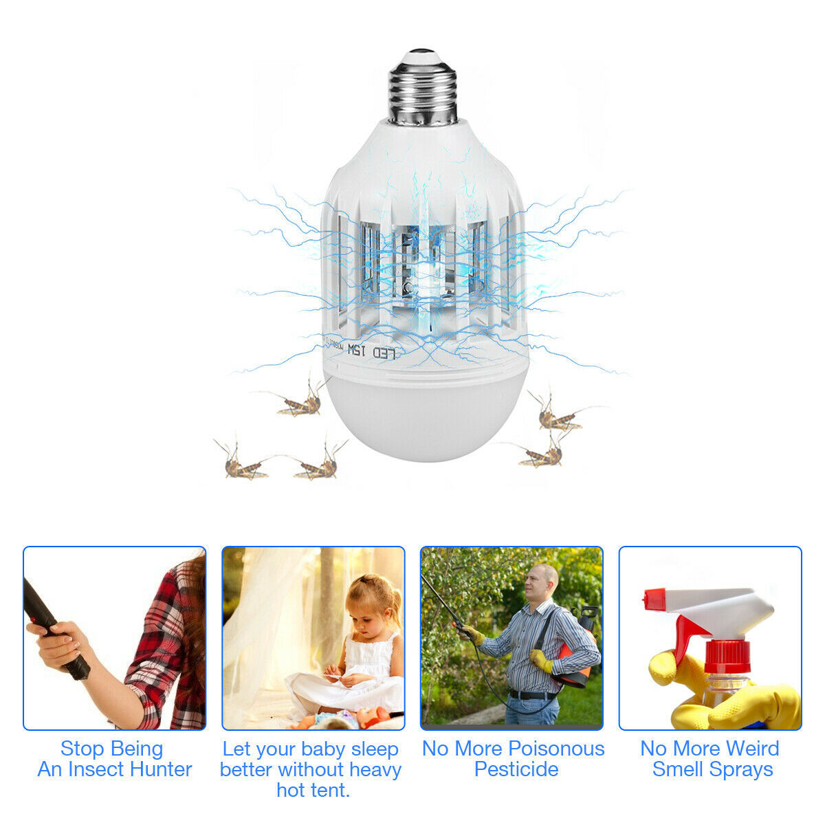 Fly Trap Killer Light Bulb Lamp for Indoor and Outdoor