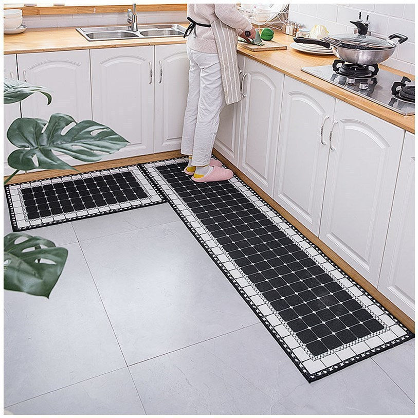 Flowers Pattern Hand-woven Kitchen Floor Mats for Oil-proof Foot