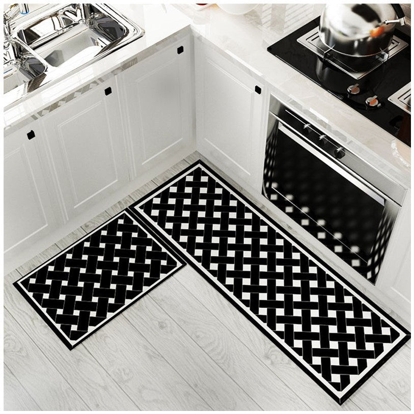 Flowers Pattern Hand-woven Kitchen Floor Mats for Oil-proof Foot