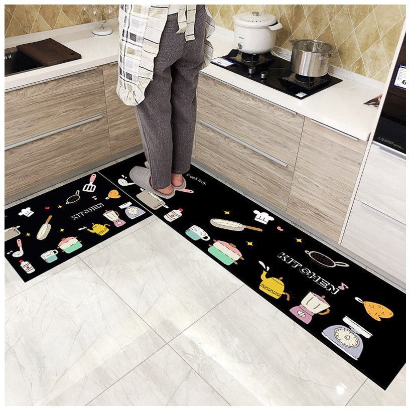Flowers Pattern Hand-woven Kitchen Floor Mats for Oil-proof Foot