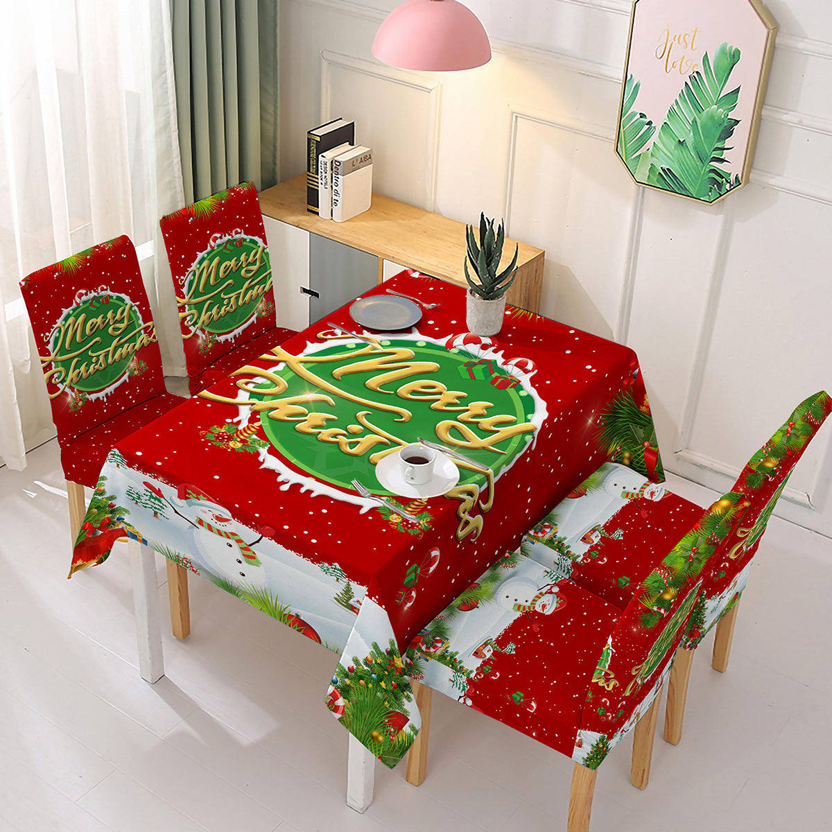 FAMILYHOMEDECOR™ Christmas Waterproof Polyester Tablecloth Merry Christmas