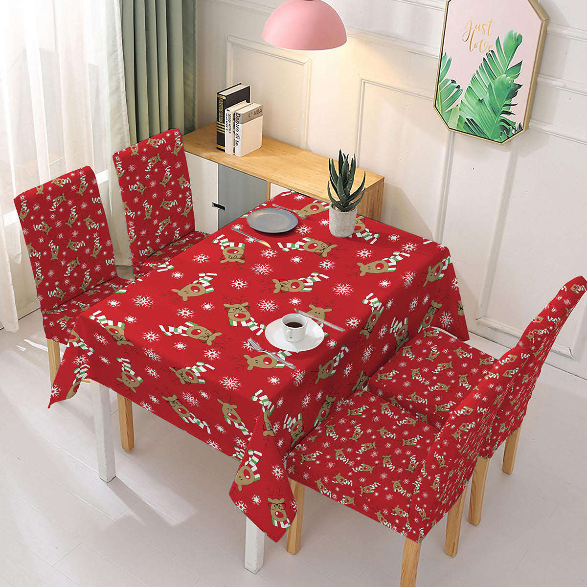 FAMILYHOMEDECOR™ Christmas Waterproof Polyester Tablecloth Rabbit