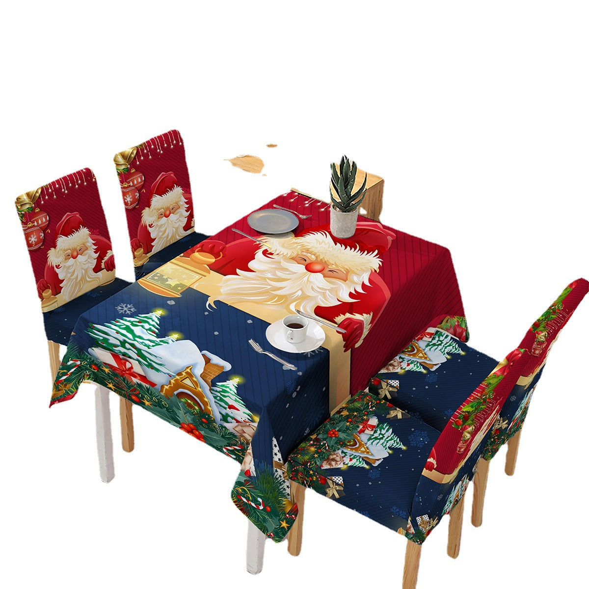 FAMILYHOMEDECOR™ Christmas Waterproof Polyester Tablecloth Santa