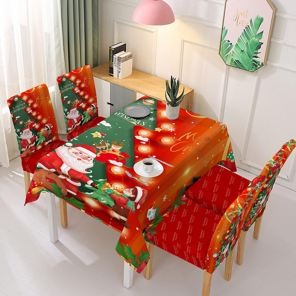 FAMILYHOMEDECOR™ Christmas Waterproof Polyester Tablecloth Santa4