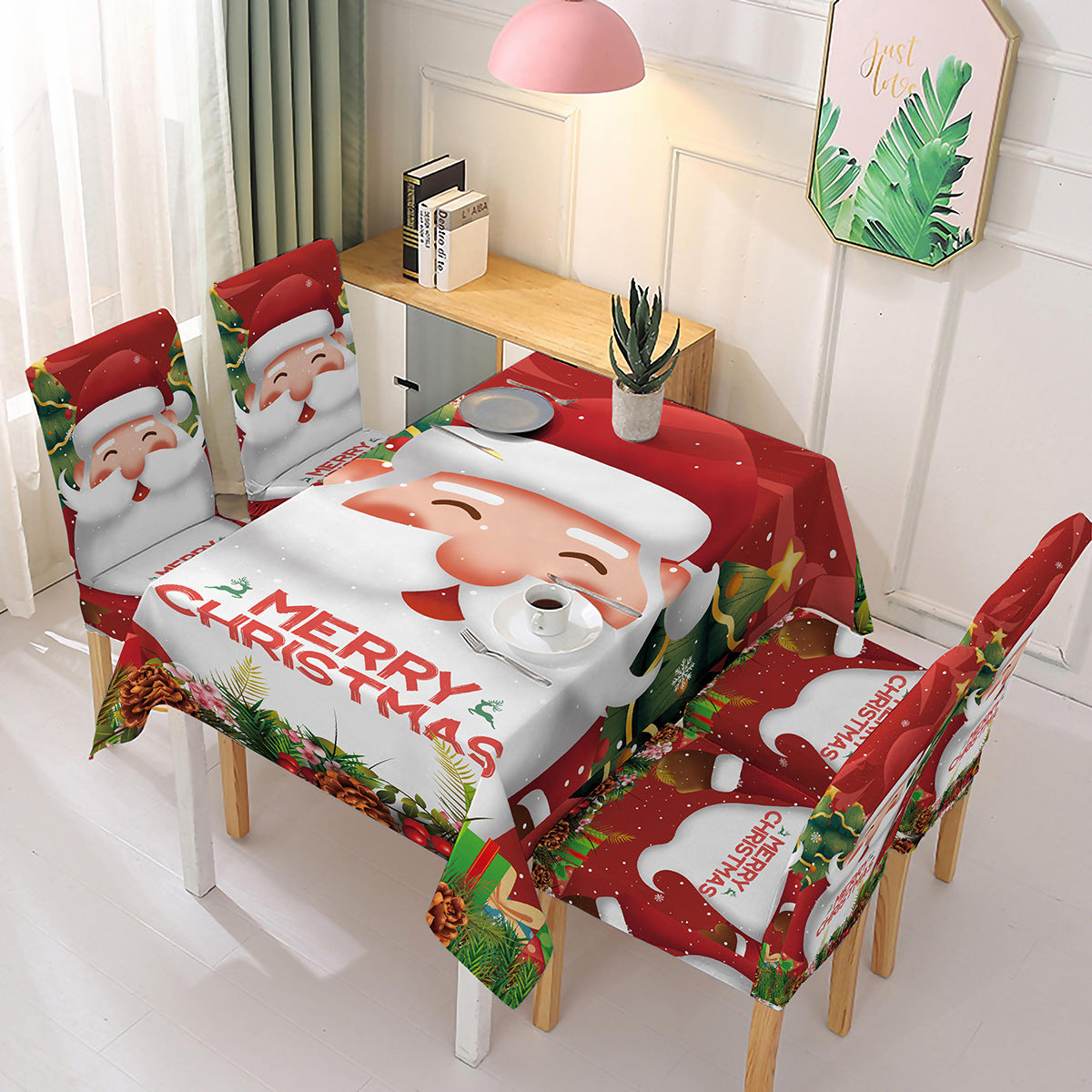 FAMILYHOMEDECOR™ Christmas Waterproof Polyester Tablecloth Santa Claus