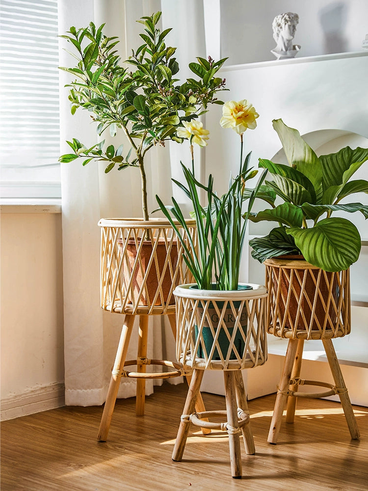 Na Flower House Nordic Instagram Style Living Room Plant Bamboo Weaved Flower Basket Decoration Monstera Deliciosa Rattan Woven Flowerpot Balcony Flower Stand