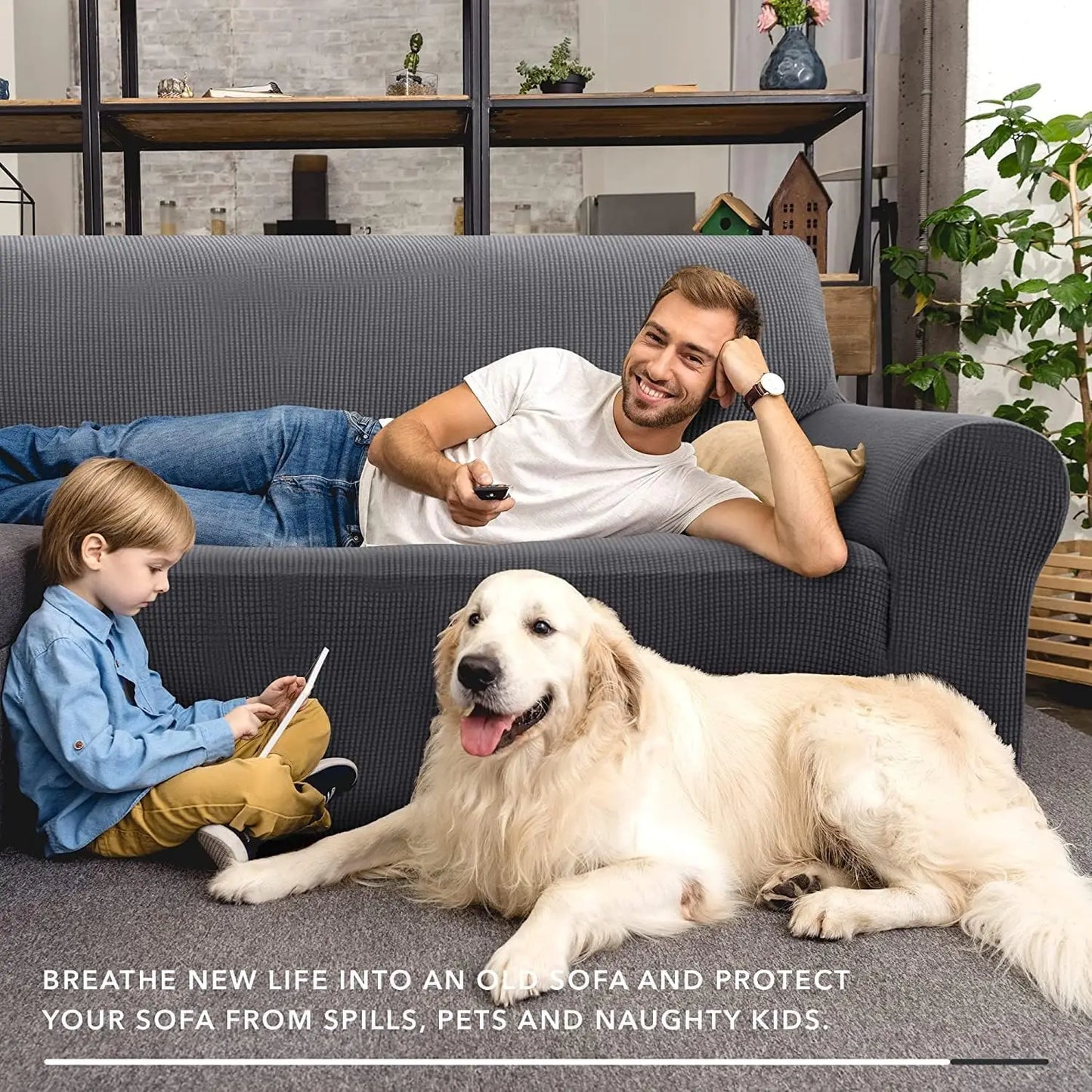 FamilyHomeDecor™ Machine Washable Elastic Stretch Couch Cover