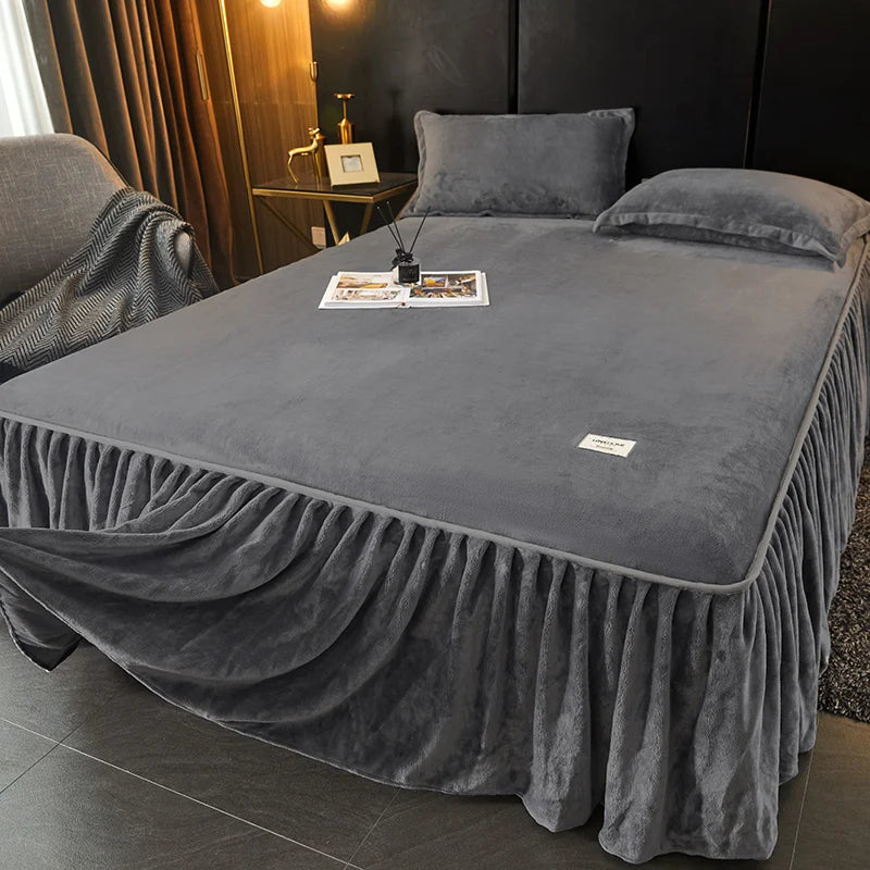 Premium Velvet Bed Skirt - Soft, Skin-Friendly Mattress Cover for Winter - No Pillowcase Included