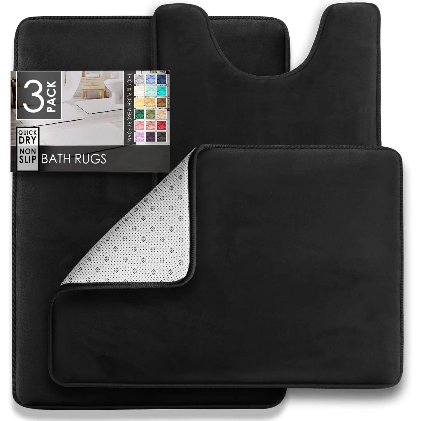 FamilyHomeDecor™ 3PC Velvet Memory Foam Bathroom Rugs