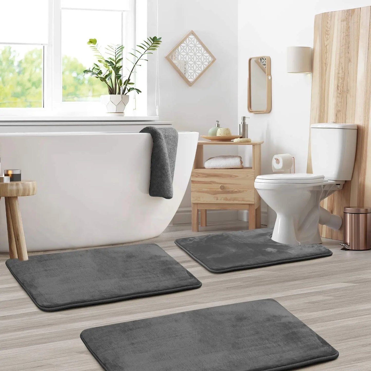 FamilyHomeDecor™ 3PC Velvet Memory Foam Bathroom Rugs