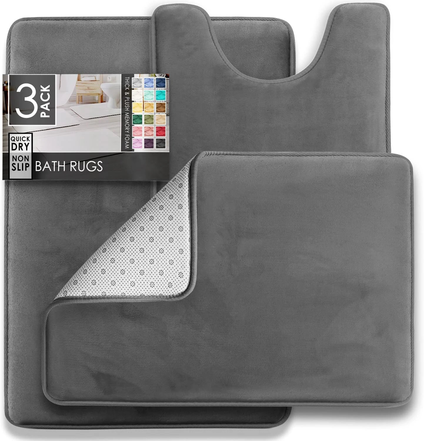 FamilyHomeDecor™ 3PC Velvet Memory Foam Bathroom Rugs