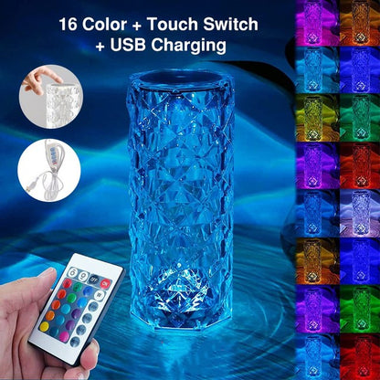 Luxurious 16 Colors LED Crystal Lamp Rose Light with Touch and Remote-Control Table Lamps