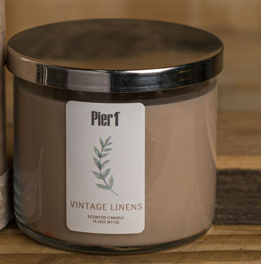 Pier 1 Vintage Linens Filled 3-Wick Candle 14.5oz