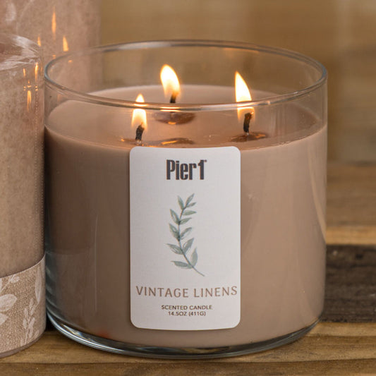Pier 1 Vintage Linens Filled 3-Wick Candle 14.5oz