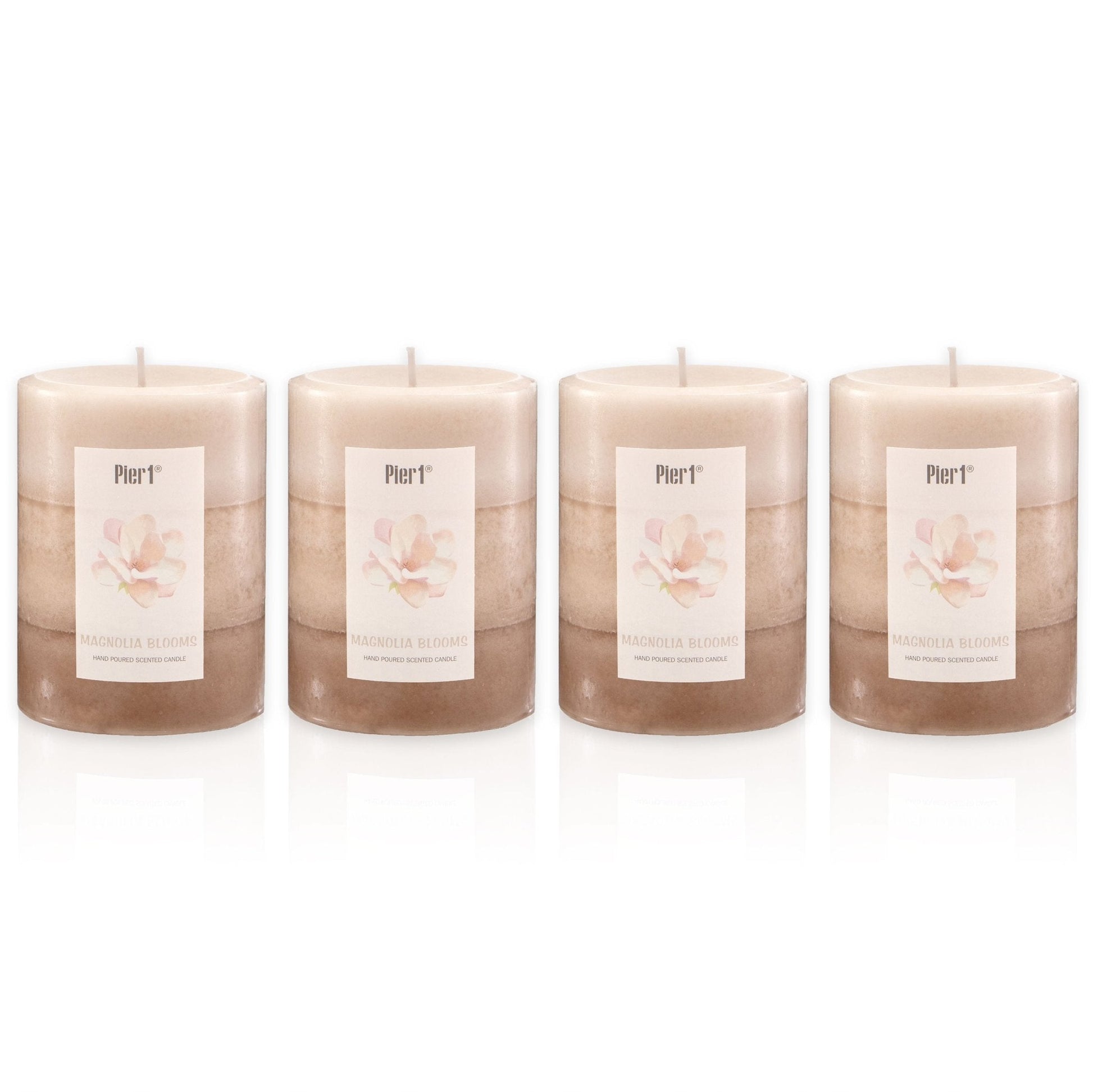 Pier 1 Magnolia Blooms 3X4 Layered Set of 4 Pillar Candles - Pier 1