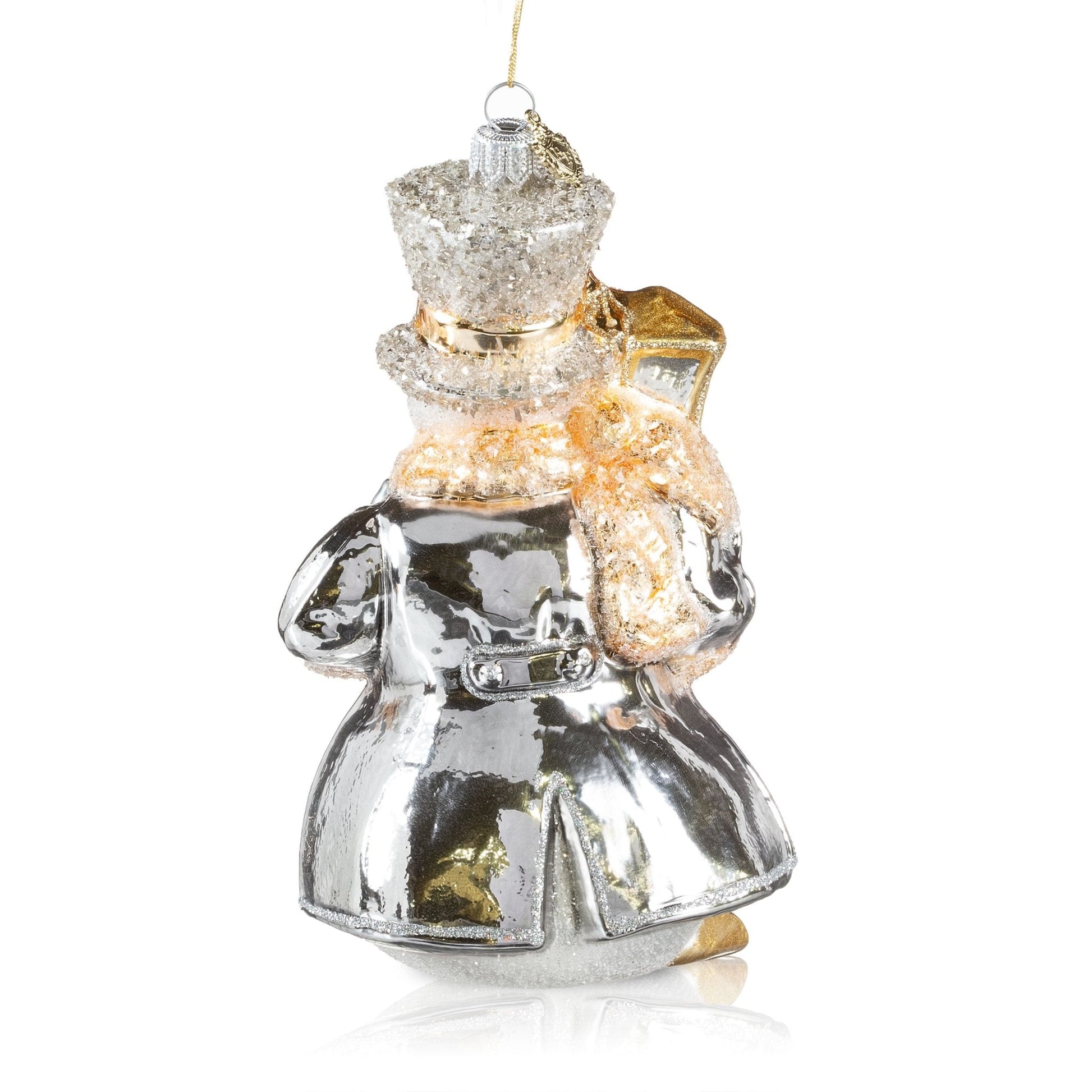 Pier 1 Silver Snowman with Lantern Glass Christmas Ornament - Pier 1