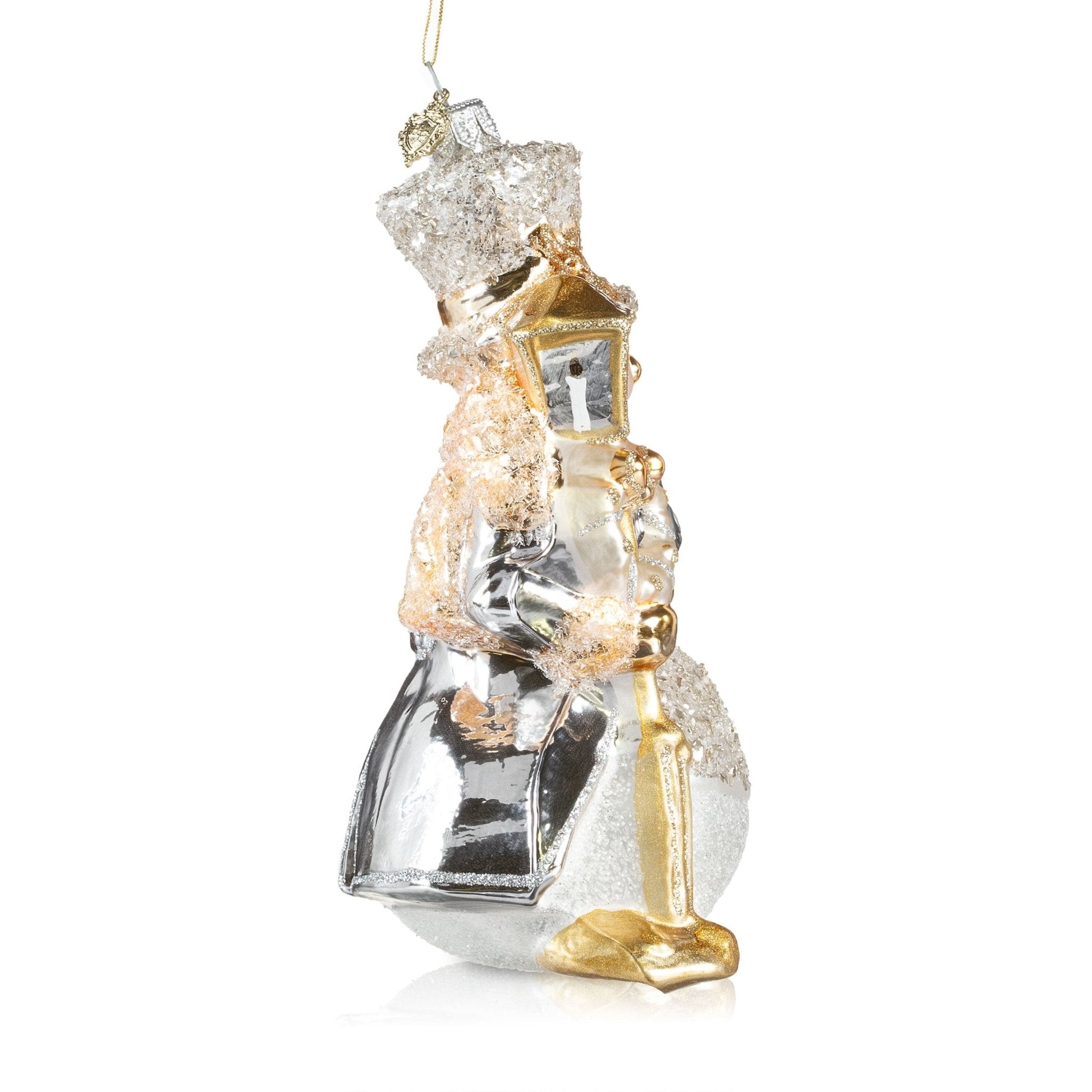 Pier 1 Silver Snowman with Lantern Glass Christmas Ornament - Pier 1