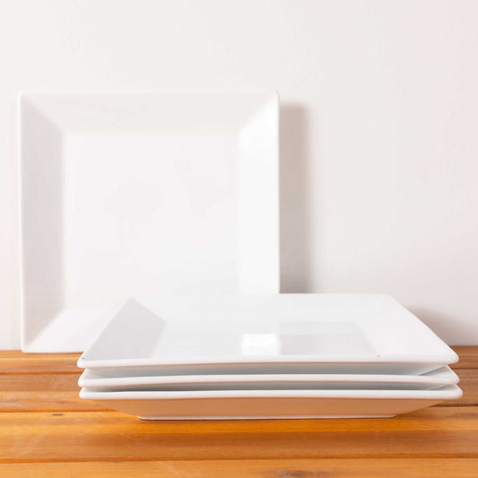Pier 1 Luminous Porcelain Square White Dinner Plates, Set of 4